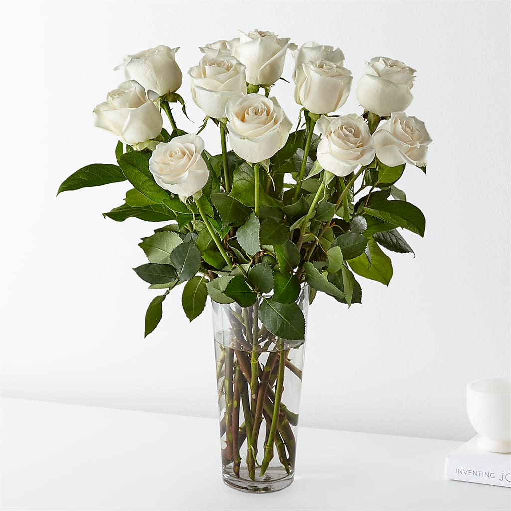 Long Stem White Rose Bouquet – Red Rose Flowers, Salinas CA
