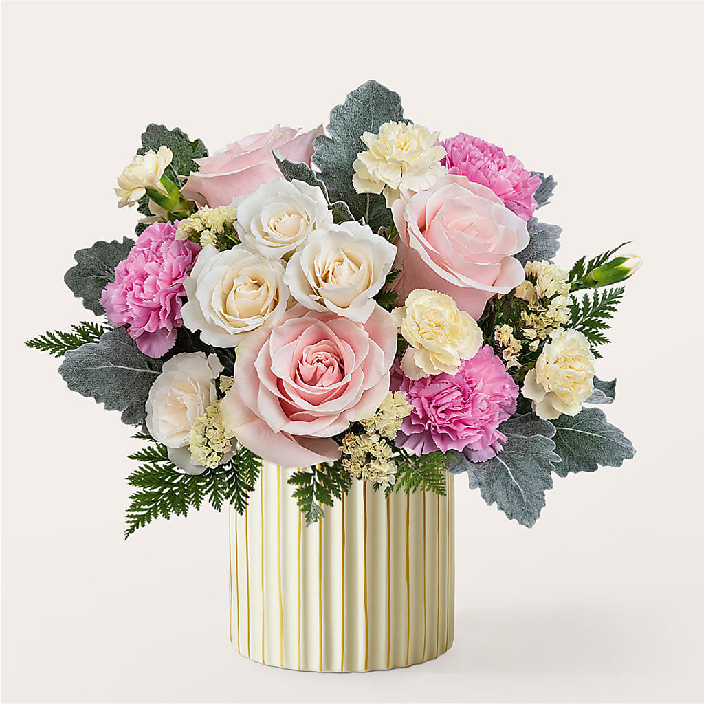 Blissful Moments Bouquet with Ivory Vase – Red Rose Flowers, Salinas CA
