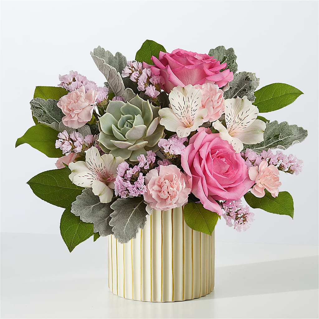 Dusty Rose Bouquet with Ivory Vase – Red Rose Flowers, Salinas CA