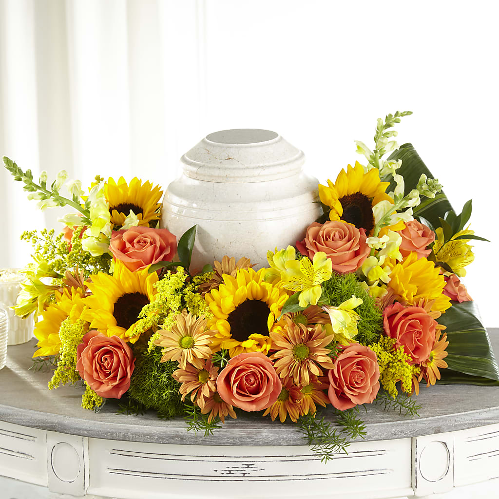 Faithful Sunflower Cremation Adornment – Red Rose Flowers, Salinas CA