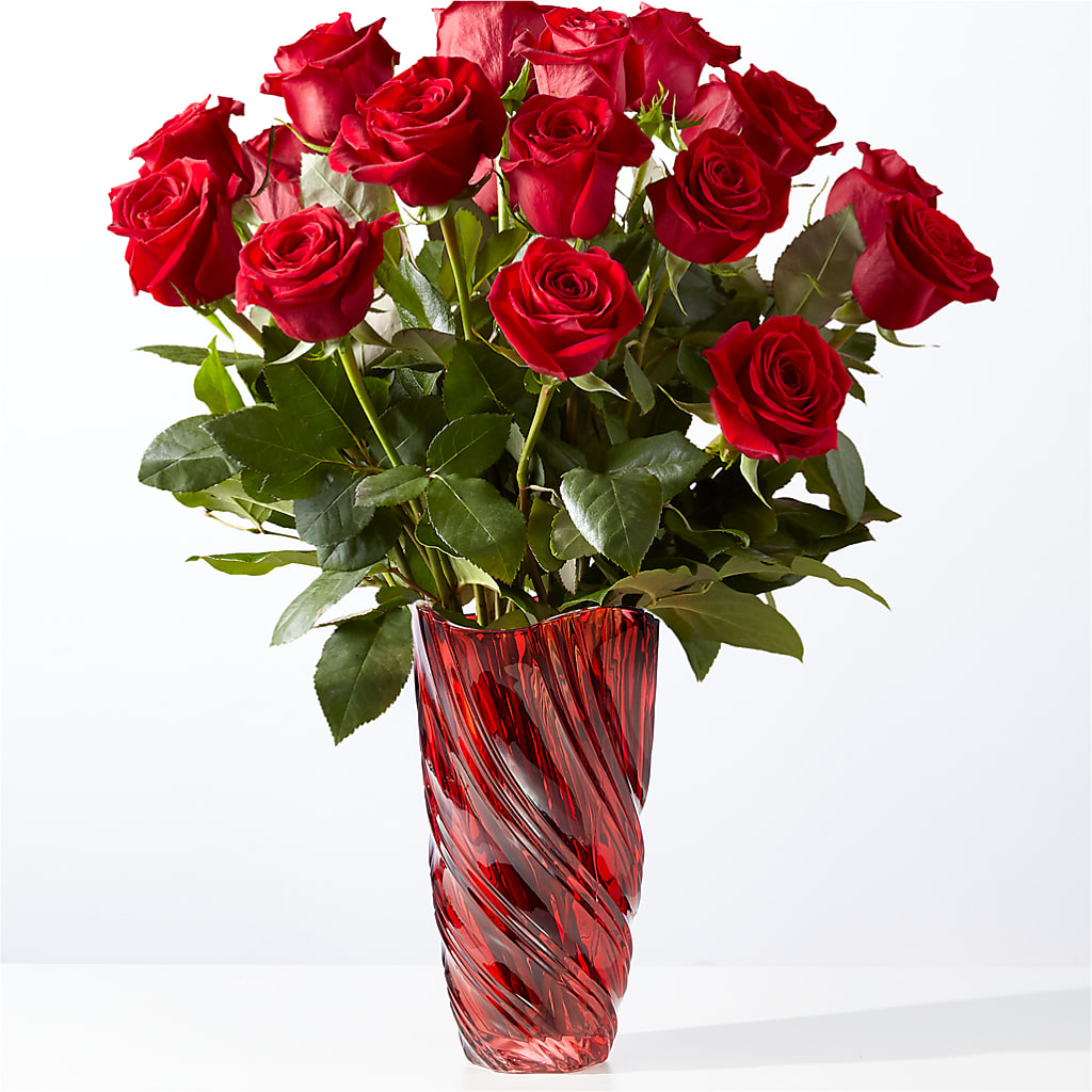 Classic Love Red Rose Bouquet with Luxe Swirl Vase – Red Rose Flowers, Salinas CA