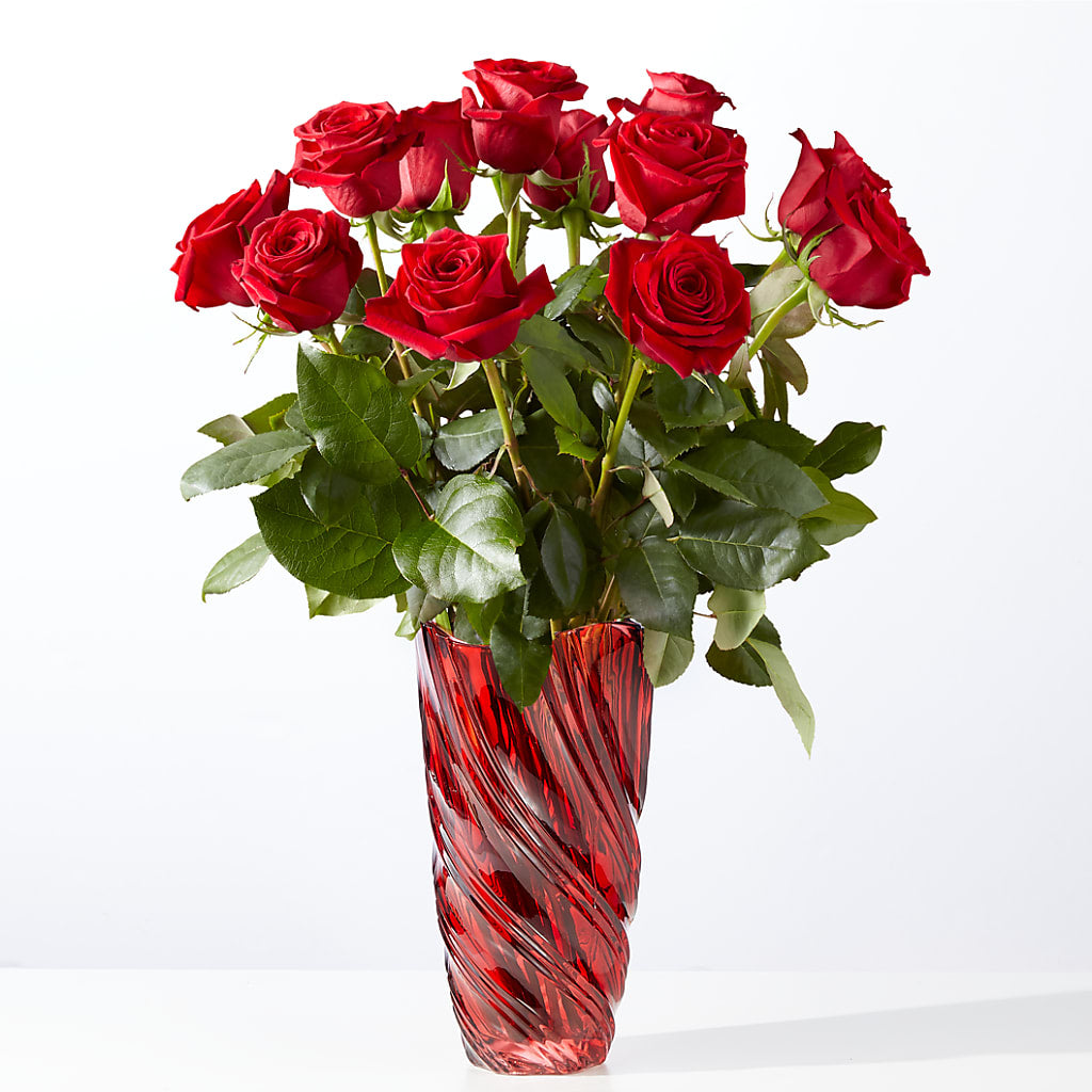 Classic Love Red Rose Bouquet with Luxe Swirl Vase – Red Rose Flowers, Salinas CA