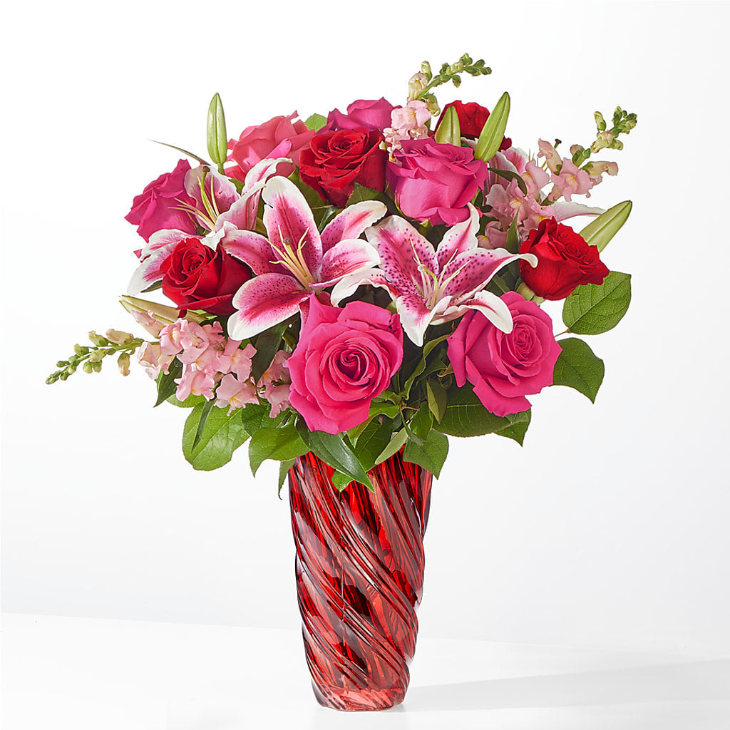 Always You Bouquet with Luxe Swirl Vase – Red Rose Flowers, Salinas CA