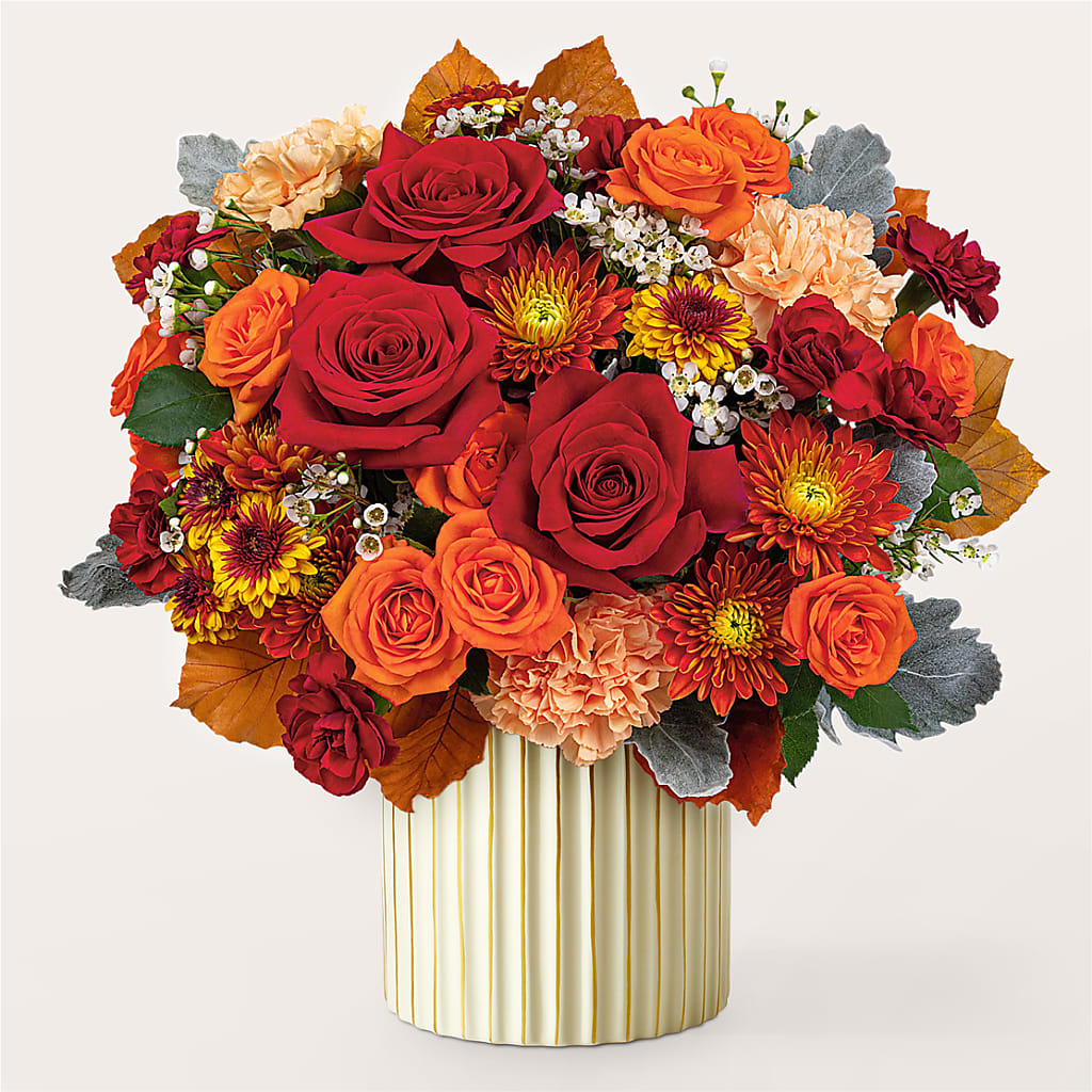 Merlot Bouquet with Ivory Vase – Red Rose Flowers, Salinas CA