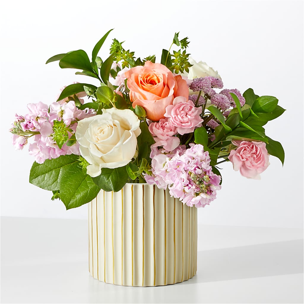 French Market Bouquet with Ivory Vase – Red Rose Flowers, Salinas CA