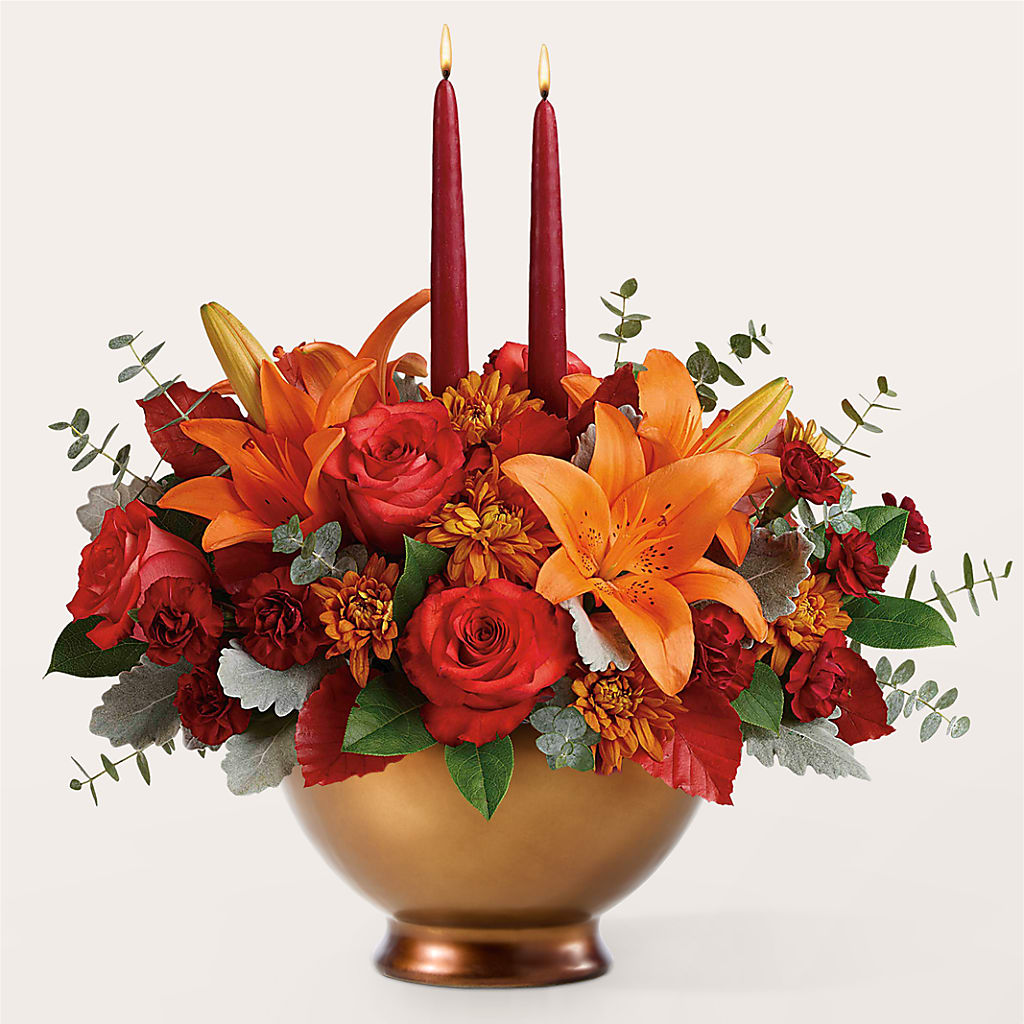 Fruits of Fall Centerpiece –  Red Rose Flowers, Salinas CA