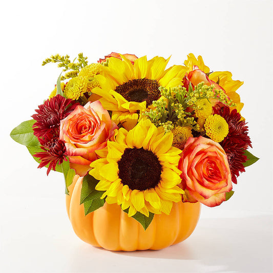Golden Gourd Pumpkin Bouquet –  Red Rose Flowers, Salinas CA