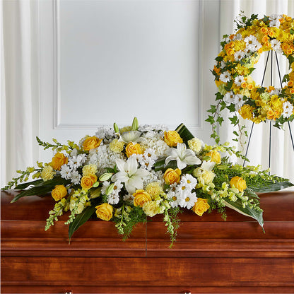Golden Harmony Casket Spray –  Red Rose Flowers, Salinas CA