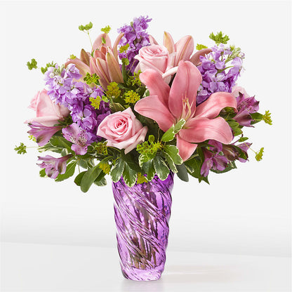 Precious Petals Bouquet with Luxe Swirl Vase –  Red Rose Flowers, Salinas CA