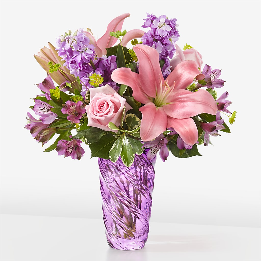 Precious Petals Bouquet with Luxe Swirl Vase –  Red Rose Flowers, Salinas CA