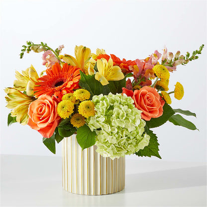 Autumn Sunshine Bouquet with Ivory Vase –  Red Rose Flowers, Salinas CA