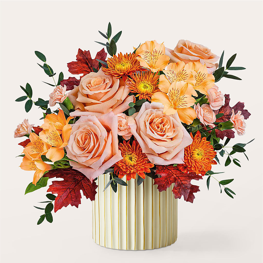 Spiced Latte Bouquet with Ivory Vase –  Red Rose Flowers, Salinas CA