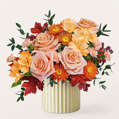 Spiced Latte Bouquet with Ivory Vase –  Red Rose Flowers, Salinas CA