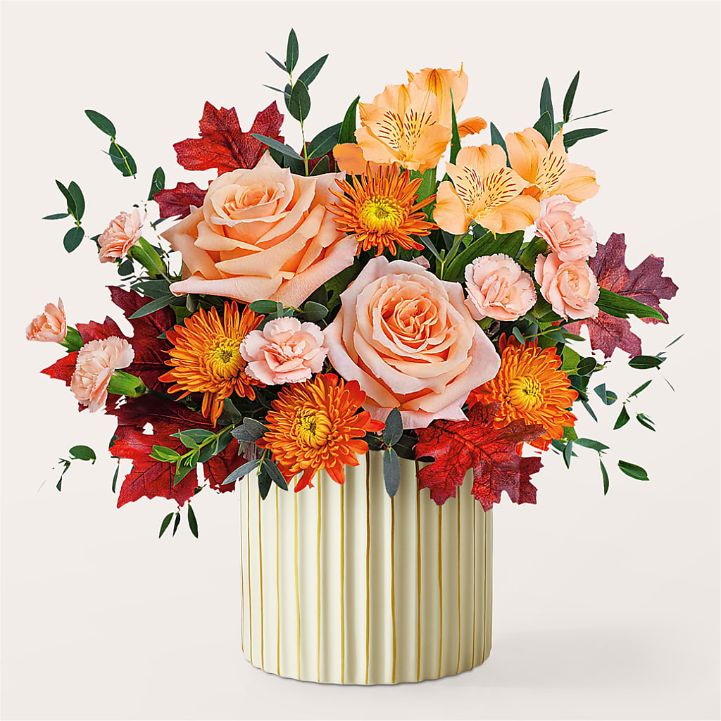 Spiced Latte Bouquet with Ivory Vase –  Red Rose Flowers, Salinas CA