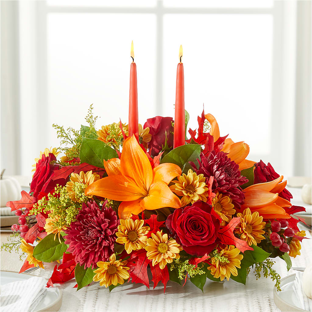 Autumn's Embrace Centerpiece –  Red Rose Flowers, Salinas CA