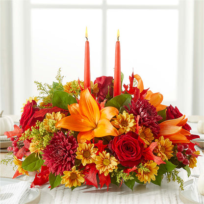 Autumn's Embrace Centerpiece –  Red Rose Flowers, Salinas CA