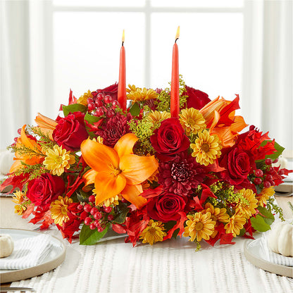 Autumn's Embrace Centerpiece –  Red Rose Flowers, Salinas CA