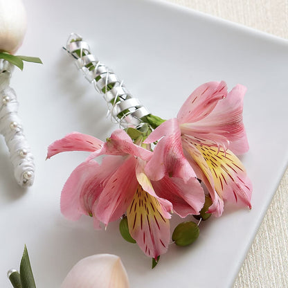 Pink Peruvian Lily Boutonniere –  Red Rose Flowers, Salinas CA