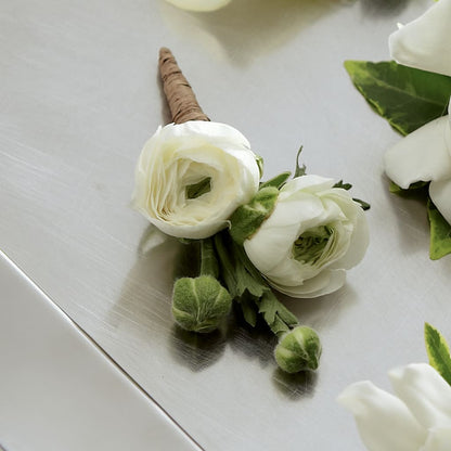 White Ranunculus Boutonniere –  Red Rose Flowers, Salinas CA