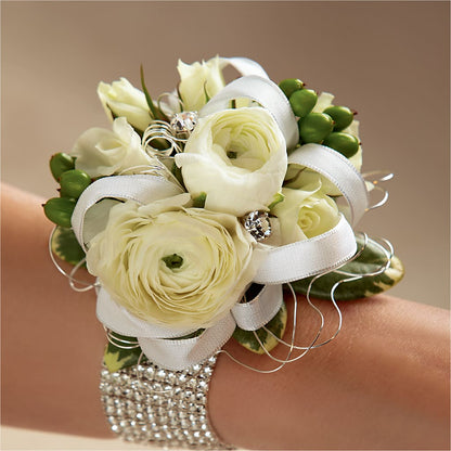 White Wedding Corsage –  Red Rose Flowers, Salinas CA